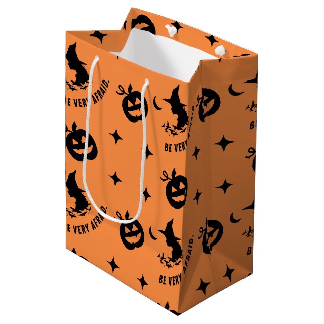 Halloween Orange Black Spooky Pumpkin Witch Medium Gift Bag (Front Angled)