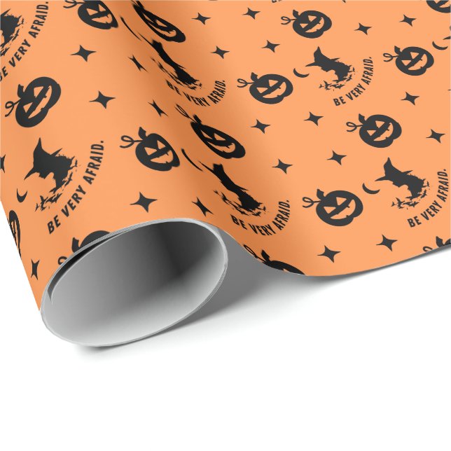 Halloween Orange Black Spooky Pumpkin Witch Wrapping Paper (Roll Corner)