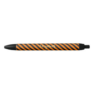 Halloween Orange Black Stripes Monogram Stylish Ink Pen