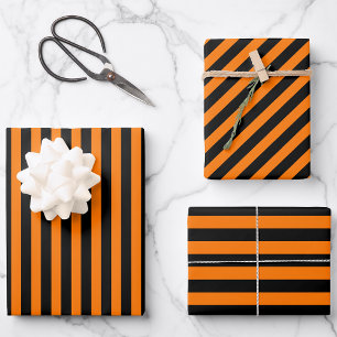 Halloween Orange Black Stripes Pattern Custom Text Wrapping Paper Sheet