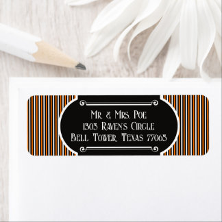 Halloween Orange & Black Vintage Stripe Return Address Label