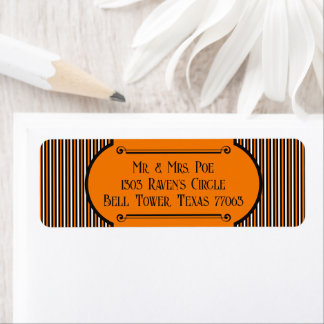 Halloween Orange & Black Vintage Stripe Return Address Label