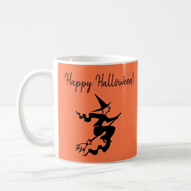 Halloween Orange Black Witch Mug (Left)