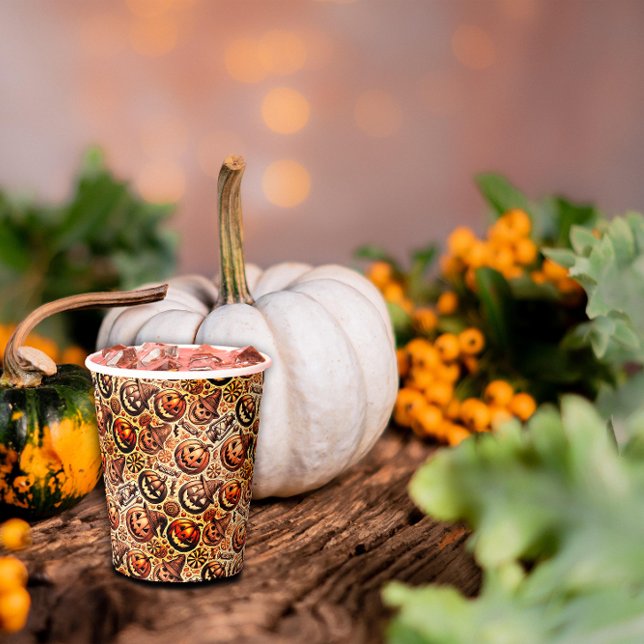 Halloween orange brown stylish paper cups (Creator Uploaded)