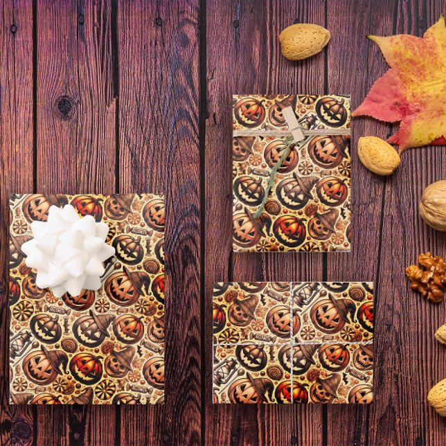 Halloween orange brown stylish wrapping paper sheet (Creator Uploaded)