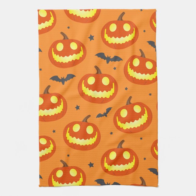 Halloween Orange Cartoon Pumpkin Pattern Tea Towel (Vertical)