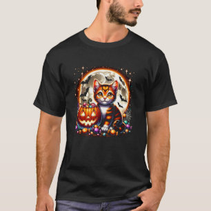 Halloween Orange Cat Kitten Spooky Girls Graphic T-Shirt
