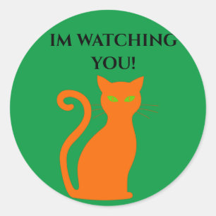 Halloween orange cat sticker. classic round sticker