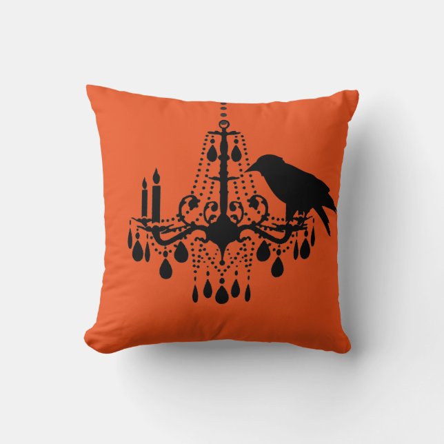 Halloween Orange Chandelier & Raven Pillow (Front)