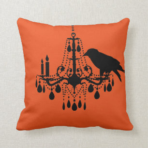 Halloween Orange Chandelier & Raven Pillow