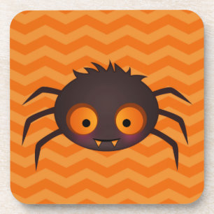 Halloween Orange Chevron Cute Spider Design Coaster