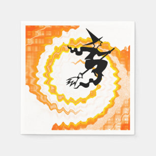 Halloween orange flying witch magic spell funny napkin