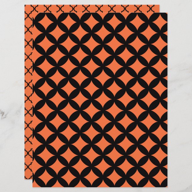 Halloween orange geometrics scrapbook paper (Front/Back)