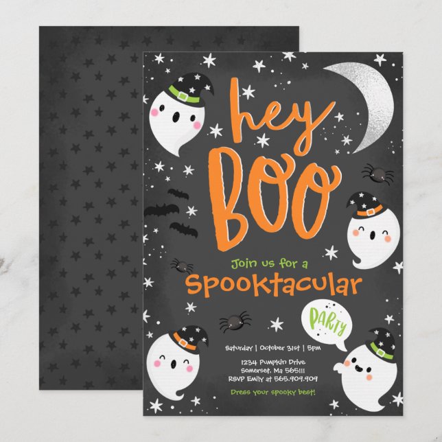 Halloween Orange Ghost Kids Spooktacular Party Invitation (Front/Back)