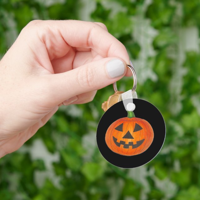 Halloween Orange Jack o' Lantern Pumpkin Carving Key Ring (Hand)