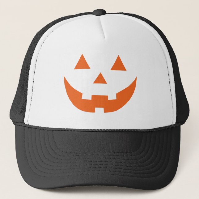 Halloween orange Jack o lantern pumpkin face Trucker Hat (Front)