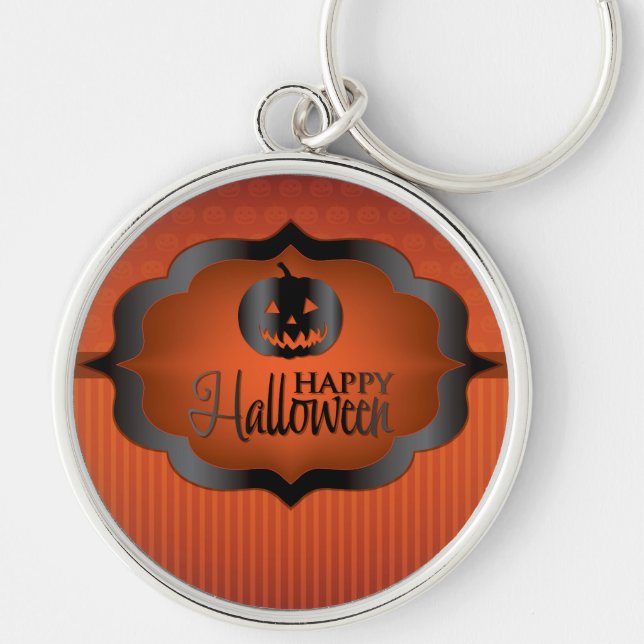 Halloween orange jack o'lantern key ring (Front)
