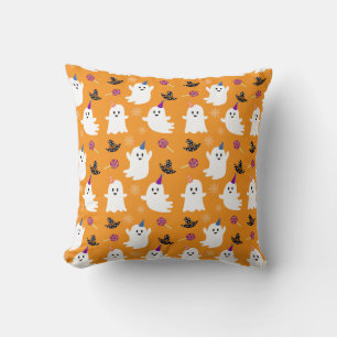 Halloween Orange Little Ghost Kids Decor Modern Cushion