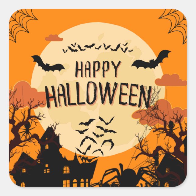 Halloween Orange Modern Happy Square Sticker (Front)