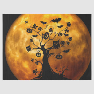 Halloween Orange Moon Pumpkins Owls Scary Tree  Tissue Paper