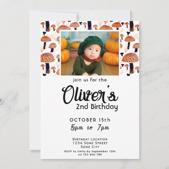 Halloween Orange Mushroom Fall Photo Birthday  Invitation (Front)
