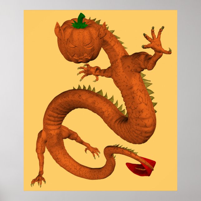 Halloween  Orange Pumpkin Dragon Poster (Front)