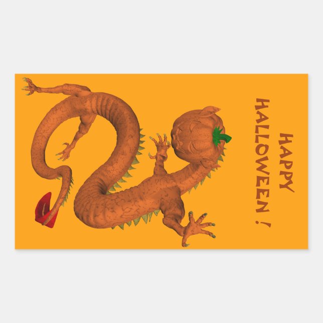 Halloween  Orange Pumpkin Dragon Rectangular Sticker (Front)