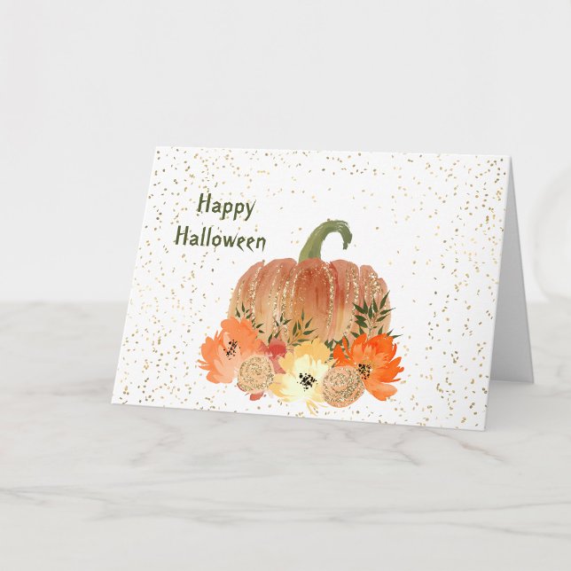 Halloween Orange Pumpkin Floral Card (Creator Uploaded)