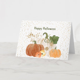 Halloween Orange Pumpkin Gold Floral Card