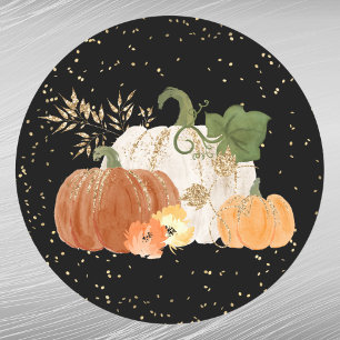 Halloween Orange Pumpkin Gold Floral Classic Round Sticker