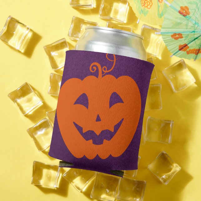 Halloween Orange Pumpkin on Purple Background Can Cooler (In Situ Summer)