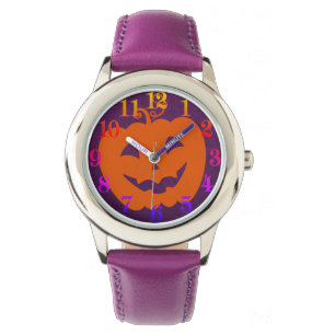 Halloween Orange Pumpkin on Purple Background Watch