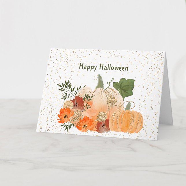 Halloween Orange Pumpkins Gold Confetti Flowers Card (Creator Uploaded)