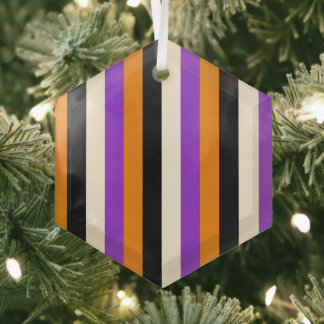 Halloween Orange Purple Black Stripe Glass Tree Decoration