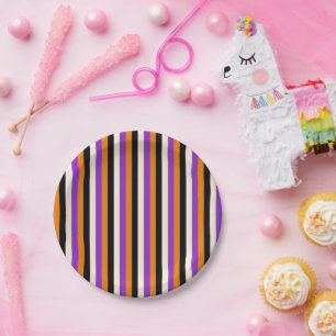 Halloween Orange Purple Black Stripe Paper Plate