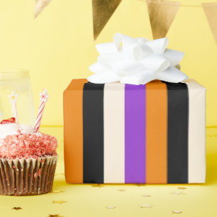 Halloween Orange Purple Black Stripe Wrapping Paper