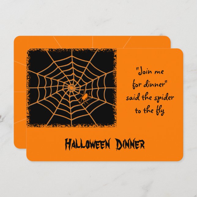 Halloween orange spider dinner party invite (Front/Back)