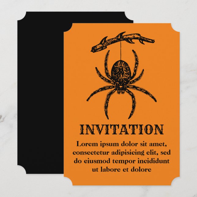 Halloween Orange Spider Invitation (Front/Back)