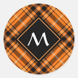 Halloween Orange Tartan Classic Round Sticker