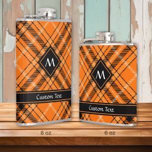 Halloween Orange Tartan Hip Flask