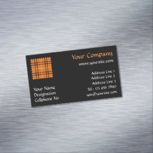 Halloween Orange Tartan Magnetic Business Card