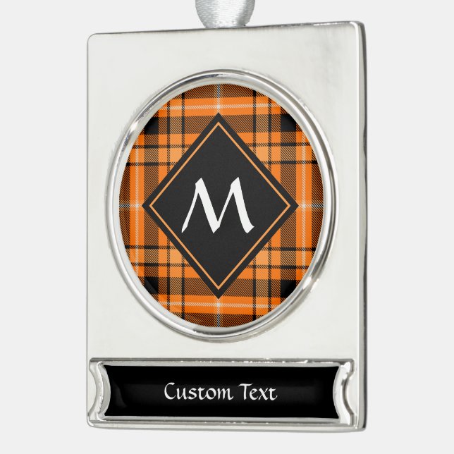 Halloween Orange Tartan Silver Plated Banner Ornament (Left)