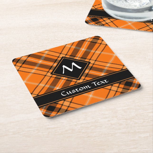 Halloween Orange Tartan Square Paper Coaster (Angled)