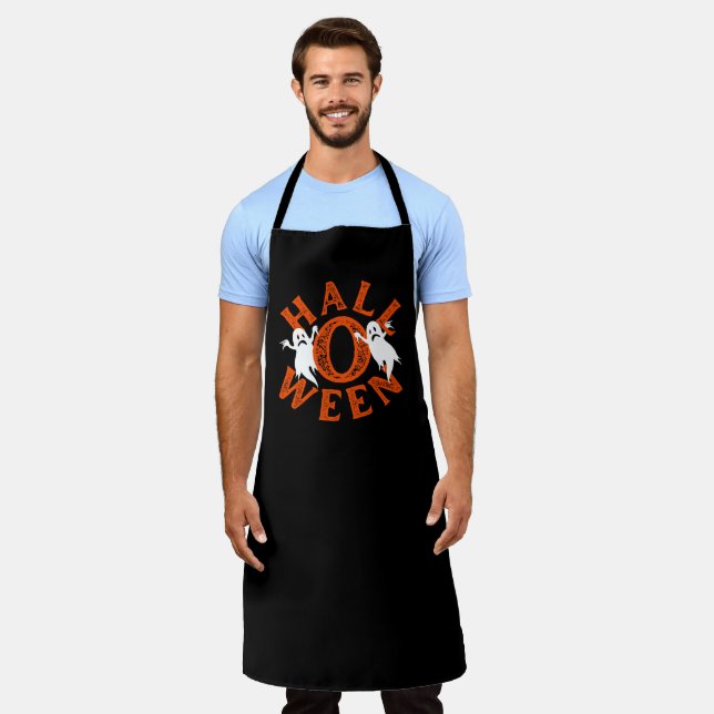 Halloween Orange Typography Ghosts Apron (Worn)