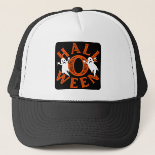 Halloween Orange Typography Ghosts Trucker Hat