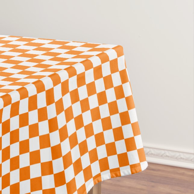 Halloween Orange White Chequered Party Home Decor Tablecloth (In Situ)