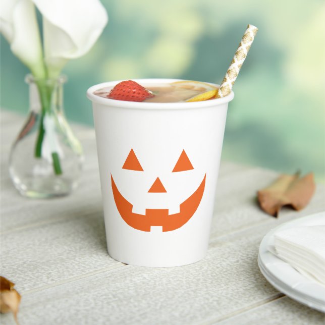 Halloween orange white Jack o lantern pumpkin face Paper Cups (Insitu)