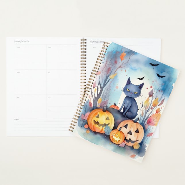 Halloween Oriental Blue Cat With Pumpkins Scary Planner (Display)