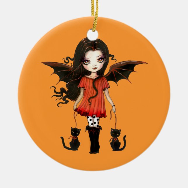 Halloween Ornament Little Vampire with Cats (Front)