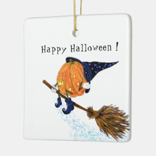 Halloween Ornament Witch Pumpkin Flying Broom Fun